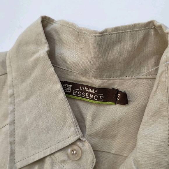 Men's Guayabera Casual Shirt Small S Embroidery Trim Long Sleeves Beige Tan - Picture 3 of 13